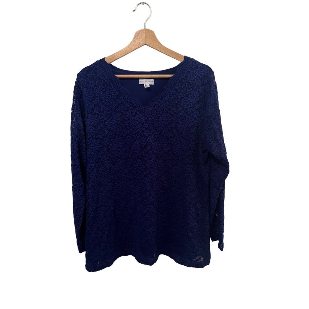 Susan Graver Purple Lace Long Sleeve Top Elegant Blouse Women's Size 1x